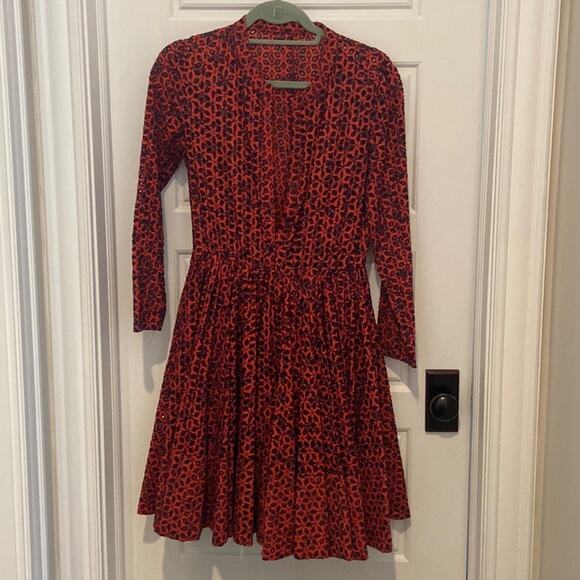 Maje Red Eyelet Full-Skirted Midi Dress - Picture 1 of 4